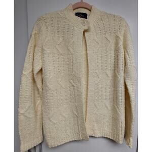 Vintage LeRoy Knitwear Sweater Open Front Single Button Yellow ~ Woman's Small